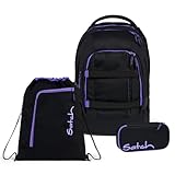 satch Pack Schulrucksack Set 3tlg. inkl. Schlamperbox und Sportbeutel (Purple Phantom)