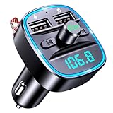 Mohard Bluetooth FM Transmitter, KFZ Bluetooth Adapter Auto Radio FM Transmitter, Autoladegerät Zigarettenanzünder mit Freisprechen, 2 USB-Anschlüsse (5V/2,4A & 1A), Unterstützt USB-Stick & TF Karte