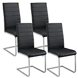 Juskys Freischwinger Schwingstuhl Vegas 4er Set - 4 Esszimmerstühle mit Rückenlehne, Küchenstühle aus Metall & Kunstleder - Stühle modern für Esszimmer, Wohnzimmer & Küche - Schwarz