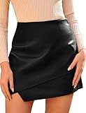 PU Leder Rock für Damen Frauen Elegant Hohe Taille Täglich Büro Mini Hosenrock Schwarz XL