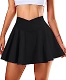 Navneet Tennisrock Crossover Rock mit Hose drunter Hosenrock Damen Sportrock Faltenrock Minirock Golf Röcke Skirt Schwarz L