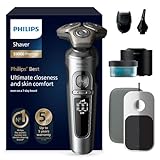 Philips Rasierer S9000 Prestige - Elektrischer Nass- und Trockenrasierer, glänzendes Chrom, Lift & Cut-Rasiersystem, SkinIQ-Technologie, Bartstyler, Reinigungsstation & Qi-Ladepad (Modell SP9885/35)