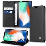 Handyhülle für iPhone X,iPhone XS Hülle [mit Schutzfolie][Premium PU Leder] Klapphülle Kartenfach Magnetic Ständer Flip Case Cover Etui Tasche Schutzhülle für iPhone X/XS 5.8“ (Black)