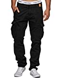 Indicode Herren William Cargohose aus Baumwolle m. 7 Taschen inkl. Gürtel | Lange Regular Fit Cargo Hose Baumwollhose Freizeithose Wanderhose Trekkinghose Outdoorhose für Männer Schwarz XL