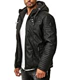 Redbridge Herren Kunst- Lederjacke Kunstleder Bikerjacke mit Sweat- Kapuze, L, Schwarz - Kunstleder