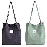 Makukke Umhängetasche Damen - 2pcs Cord Tasche Damen Schultertasche Shopper Damen Henkeltasche für Alltag, Büro, Schulausflug und Einkauf (Dunkelgrau + Hellgrün)