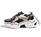 LUCKY STEP Damen Plateau Sneaker Bunte Retro Chunky Dad Schuhe Modische Farbblock Turnschuhe für Alltag & Spaziergänge (Schwarz/Weiß, 11US-41EU-8UK)