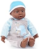 Bayer Design 94001AH Funktionspuppe, Babypuppe Interaktiv, Junge, sprechend, weicher Körper, 40 cm, dunkelhäutig, Blau