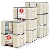 GoMaihe 90L Aufbewahrungstasche 8 Stück, Aufbewahrungsbox mit Deckel Groß Verstärkte Griffe, Kleidung Umzugskartons für Bettdecken, Unterbett Aufbewahrung Kleiderschrank Boxen Organizer Beige