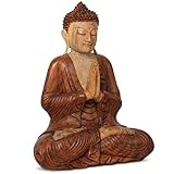 livasia Buddha Figur aus Holz 50cm hoch – Balinesische Handwerkskunst – Buddha Deko Figuren aus Suarholz, einzigartiger hell-dunkel Kontrast, traditionelle Handarbeit, jedes Stück EIN Unikat