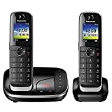 Panasonic KX-TGJ322GB Familien-Telefon mit Anrufbeantworter (schnurloses Telefon DUO, Mobilteil, strahlungsarm, Anrufschutz, DECT Basistation) schwarz