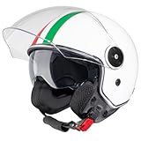 VINZ Neiva Jethelm mit Doppelvisier | Roller Helm Fashionhelm mit Italienische Flagge | In Gr. XS-XXL | Jet Helm mit Sonnenblende | ECE 22.06 Zertifiziert | Motorradhelm mit Visier – Weiß