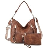 Chase Chic Handtasche Damen, Leder umhängetasche Shopper Hobo Taschen Geldbörse set Gross Schultertasche mit Abnehmbar Schulterriemen 2pcs Braun