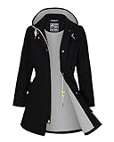 ATLASLAVA Regenjacke Damen Wasserdicht Kapuze übergangsjacke Lang mit Atmungsaktiv Futter Trenchcoat Windbreaker Schwarz XL