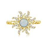 REDSUN Opal Sonnenring 925 Sterling Silber Opal Ringe für Damen Ringe Gold Ring White Opal-Sonnenring Opal Schmuck Weihnachts Geburtstagsgeschenk für Frauen