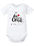 clothinx Du wirst Oma Body mit Spruch | Geschenk Überraschung Schwangerschaft & Geburt | Babybody Bio Baumwolle | supersüßes Überraschungsgeschenk werdende Oma Weiß/Grau Größe 50-56