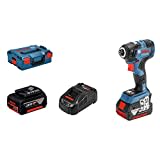 Bosch Professional Akku Drehschlagschrauber GDR 18V-200 C (2x5,0 Ah Akkus, 18 V, max. Drehmoment 200 Nm, in L-BOXX), Blau, 06019G4101