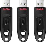 SanDisk Ultra USB 3.0 Flash-Laufwerk 64 GB 3er-Pack (SecureAccess Software, Passwortschutz, Übertragungsgeschwindigkeit von bis zu 130 MB/s) Schwarz