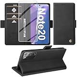 Giyer Handyhülle für Samsung Galaxy Note 20 Hülle mit Schutzfolie, Schutzhülle Galaxy Note 20 5G PU Leder Wallet Flip Case Standfunktion Kartenfach Klapphülle für Samsung Note 20 Cover (Schwarz)