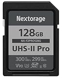 Nextorage Japanischer Hersteller UHS-II SD Karte 128GB SDXC V90 Maximale Lesegeschwindigkeit 300MB/s Maximale Schreibgeschwindigkeit 299MB/s pSLC 4K/8K Aufnahme NX-F2PRO128G Speicherkarte