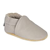 HMIYA Weiche Leder Krabbelschuhe Babyschuhe Lauflernschuhe mit Wildledersohlen für Jungen und Mädchen（12-18 Monate，Hellgrau）