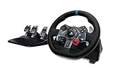 Logitech G G29 Driving Force Racing Wheel und Bodenpedale, Real Force Feedback, Edelstahl-Schalthebel am Lenkrad, Leder-Lenkradbezug für XPS5, PS4, PC, Mac, Schwarz