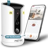 PetTec® Haustierkamera 360° und automatischer Futterspender mit Leckerliauswurf - via App & Multitaste - Bell-Erkennung - 3MP Nachtsichtfunktion - Hundekamera & Katzenkamera