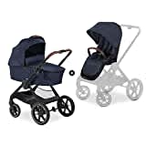 hauck 2in1 Kinderwagen mit Gummireifen Walk N Care Set ab Geburt bis 22 kg + 3 kg Korb, Wanne mit Memory-Knöpfen, Sitz mit Liegefunktion Wendbar Höhenverstellbar, Teleskopgriff (Dark Navy Blue)