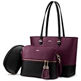 LOVEVOOK Handtasche Damen Shopper Schultertasche Umhängetasche Damen Groß Damen Tasche für Büro Schule Einkauf Reise Handtasche 3-teiliges Set, Dunkellila