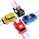 Tracks Cars 4 Pack Spielzeug Magic Auto mit 5 LED Blinkenden Lichtern, Spielzeugautos leuchten im Dunkeln, kompatibel mit den meisten Tracks für Kinder, Jungen und Mädchen