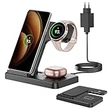 GEEKERA Induktive Ladestation für Samsung, 3 in 1 Faltbare Wireless Charger für Samsung S24/S23/S22/Ultra, Induktionsladegerät für Galaxy Watch 7/6/5/4/3, Kabelloses Ladegerät für Galaxy Buds-Schwarz