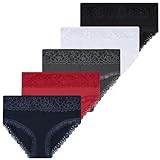 LOREZA ® 5 Damen Taillenslips mit Spitze aus Baumwolle Unterhosen (48/50, Modell 1)