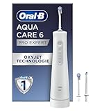 Oral-B AquaCare 6 Kabellose Munddusche, 3 Ersatzdüsen, Zahnzwischenraumreiniger, sanfte Zahnreinigung & gesündes Zahnfleisch, Oxyjet-Technologie, 3 Modi für Zahnpflege, Geschenk Mann/Frau, weiß/grau