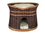 Katzenkorb zum Schlafen – Katzenhütte Indoor – Größe L: 60 cm oval – Katzenhöhle aus Weide – Zweistöckiger Hunde – oder Katzenbett mit waschbaren Kissen in Ecru – Korb Farbe lackiert Weide