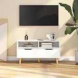 Moderner 90 cm TV-Ständer mit großer Schublade für 35-Zoll-Fernseher Weiß Hochglanz-Sideboard Aufbewahrungsschrank für Wohnzimmer