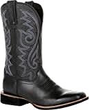 KKPW Herren Cowboystiefel, breit, klassisch, Vintage, mittlere Wade, Westernstiefel, Stickerei, spitzer Zehenbereich, Blockabsatz, Schlupfstiefel, lange Stiefel (Größe: 46EU, Farbe: Schwarz)