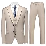 KUDMOL Herren Anzug 3 Stücke Slim Fit Anzug Business Hochzeit Formal Dinner Zwei Knöpfe Smoking Anzug für Männer Klassischer Blazer Weste Hose Set