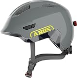 ABUS Kinderhelm Smiley 3.0 ACE LED - Fahrradhelm mit Licht - tiefe Passform & Platz für einen Zopf - für Mädchen und Jungs - Grau Glänzend, Größe S, S (45-50 cm)