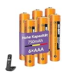 NI-MH Akku 750mAh (1.2V) für Gigaset Mobilteile, Wiederaufladbare Batterien AAA für Panosonic Schnurlos Telefone - 6er Pack