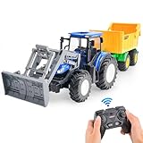 NEXBOX Ferngesteuerter Traktor Spielzeug fur Kinder - RC LKW Set Metall Front End 4 Räder mit Lichtern Bauernhof Auto Spielzeug für 3 4 5 6 7 8 9 Jahre alt Jungen Mädchen Geburtstag Geschenk