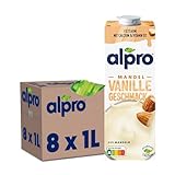 Alpro Mandel-Drink mit Vanille, Pflanzlicher Drink, Vegan, Laktosefrei, Glutenfrei, UHT, 8x1L