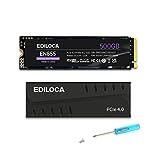 Ediloca EN855 Interne Gaming SSD mit Kühlkörper, 500 GB PCIe Gen4, NVMe M.2 2280, bis zu 7400 MB/s, Internes Solid State Drive, DRAM-Cache konfigurieren, kompatibel mit PS5 und PC