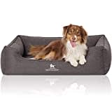 Knuffelwuff Orthopädisches Hundebett Leano aus Velours mit Handwebcharakter XXL 120 x 85cm Schwarz - abnehmbarer Bezug - waschbar - für große, mittelgroße und kleine Hunde