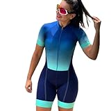 Damen Radfahren Anzug Kurzarm Einteiler Professioneller Sportkleidung Triathlon Race Bike Bodysuit Schnell Enge Overall (Color : 1, Size : X-Large)