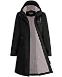 Regenmantel damen gefüttert mit Teddy-Fleece Regenjacke damen wasserdicht mit Kunstfell warm Friesennerz lang PU Windbreaker Regenparka für Winter,schwarz,44