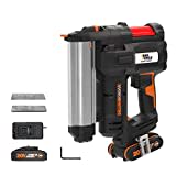 WORX NITRO 18V (20V MAX) Nagler WX840.1, PowerShare, 2-in-1 Bolzensetzgerät und Schmalkronenhefter, LED-Licht, 2X2Ah Akku, 200 Stk. 38mm 18-Gauge-Bradnagel, 32mm 18-Gauge-Nagelklammern