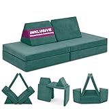 Linodino® Spielsofa | Kindersofa aus Schaumstoff Bausteine - Spielsofa für Kinder & Kuschelecke im Kinderzimmer [OHNE Harte Teile] 10 Farben zur Wahl | Urwald Grün