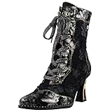 Laura Vita Damen Stiefelette floral Blumenmuster Metallic Spitze Form Oanelo 03, Größe:38 EU, Farbe:Schwarz