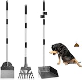 Snagle Paw Hundekotschaufel, 3 Stück Dog Pooper Scooper Hundekotschaufel und Harke Metall Rechen Kehrschaufel für große mittlere kleine Hunde mit Lange verstellbare Griff Rake Waste Removal