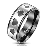 Bungsa Ring Poker Karten Pik Ass Silber/Schwarz aus 316L Edelsstahl Unisex (64 (20.4))